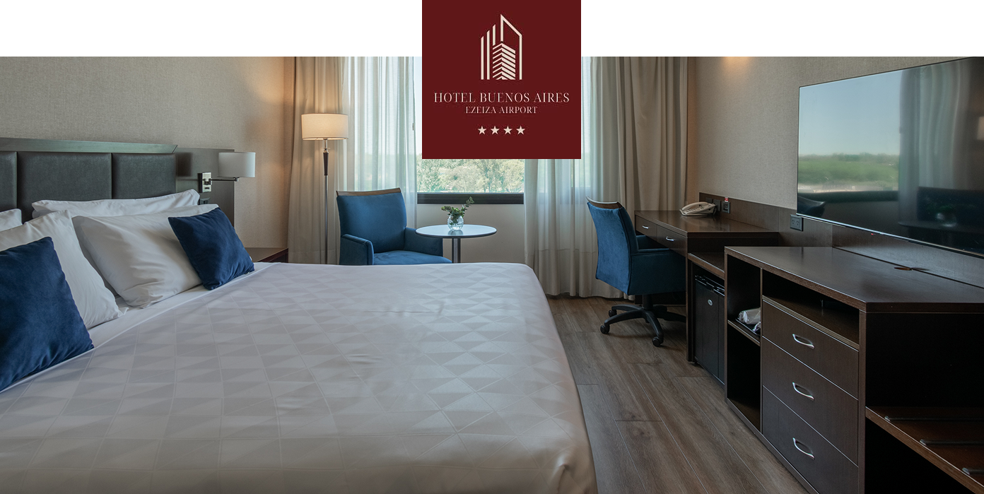 Imagen de habitación con logo del Hotel Buenos Aires Ezeiza Airport